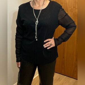 Cleo Black Semi-sheer top with sheer sleeves Size XL EUC